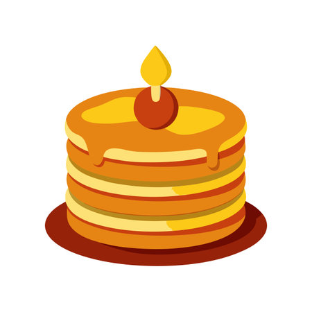 Pancake Stack with Drip and Candle Illustration Iconのイラスト素材
