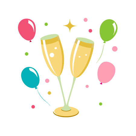 Celebration cheers illustration with champagne flutes and balloonsのイラスト素材