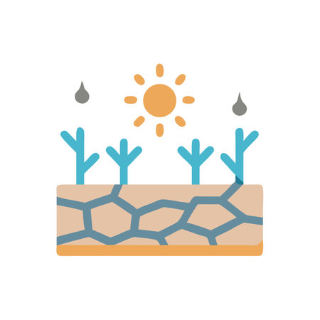 Arid land icon, drought, cracked earth, sun, and rainのイラスト素材