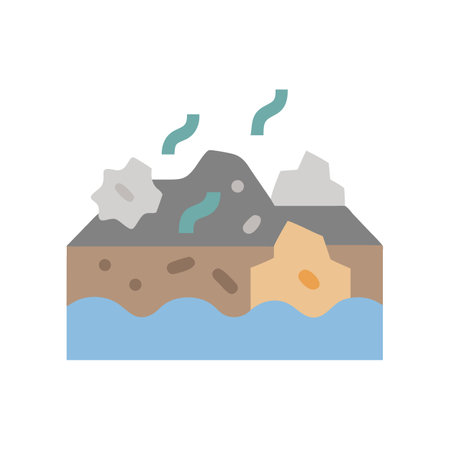 Coastal Pollution Icon: Landfill, Waste, and Ocean Impactのイラスト素材
