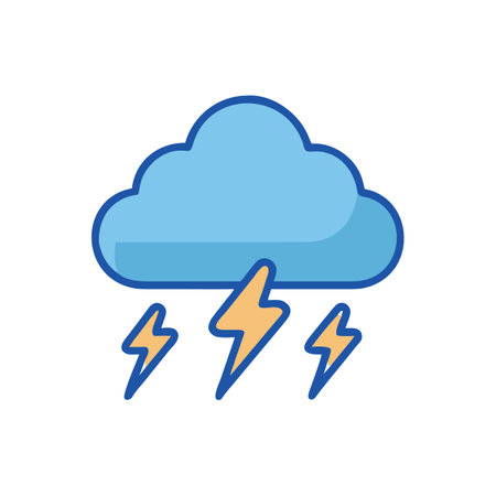 Thunderstorm cloud with lightning bolt icon on black