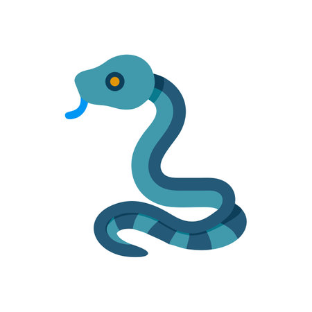 Stylized Blue Snake with Blue Tongue Illustration on Black