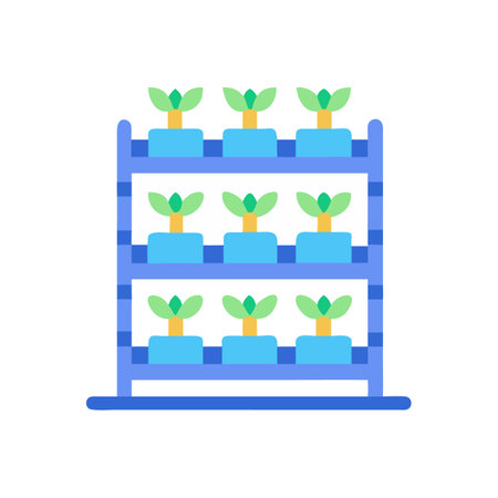 Vertical Garden Shelf with Plants in Blue Potsのイラスト素材