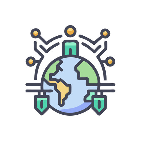 Global Network Connections, Technology, and Security Illustrationのイラスト素材