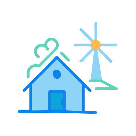 Sustainable House with Wind Turbine: Eco-Friendly Livingのイラスト素材