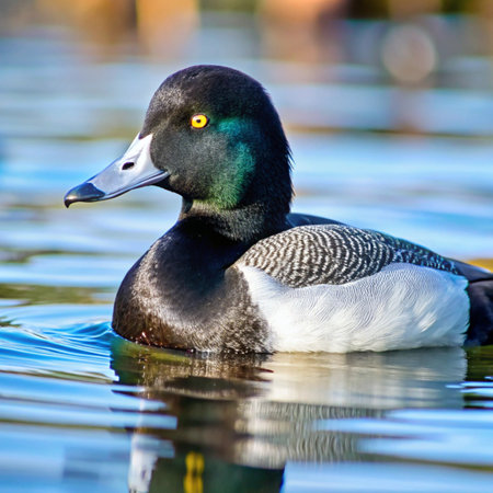Tufted duck (Aythya fuligula) swimmingの写真素材