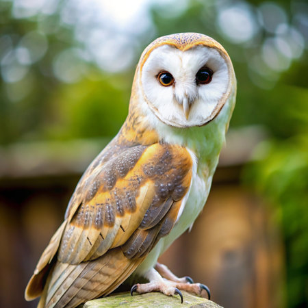 Portrait of a Barn Owl (Tyto alba) in natureの写真素材