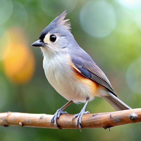 Tufted Titmouse (Baeolophus bicolor) perching on a branchの写真素材
