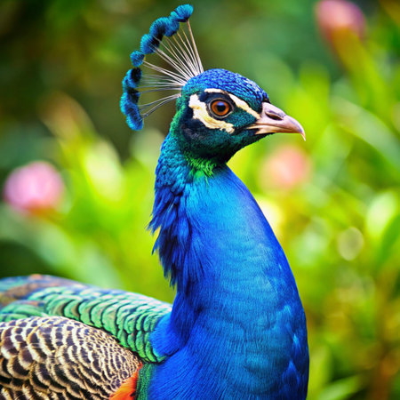 Beautiful peacock in the garden, closeup of photo.の写真素材