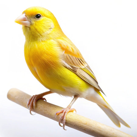 Yellow canary on white background, canary on white background.の写真素材