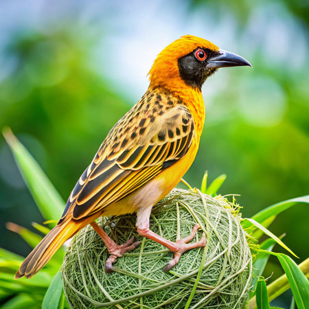 Asian Golden Weaver Bird (Olive-backed Weaver) in Thailandの写真素材