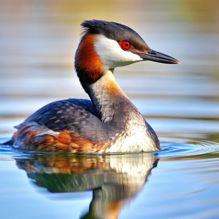 Red-necked grebe (Podiceps cristatus)の写真素材