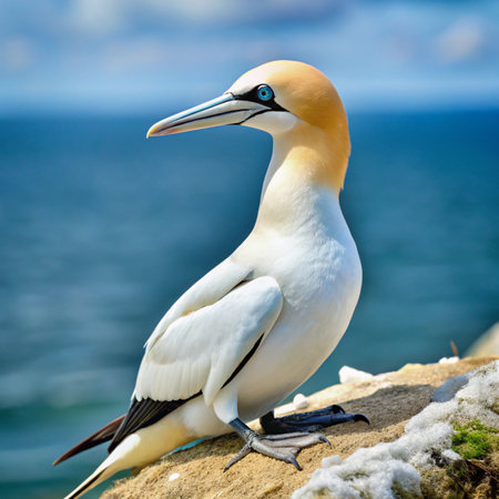 Gannet (Morus bassanus) sitting on a rockの写真素材