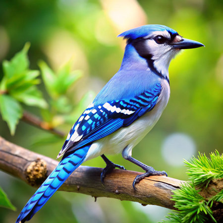 Blue jay bird sitting on a branch in the forest. Wildlife scene from nature.の写真素材