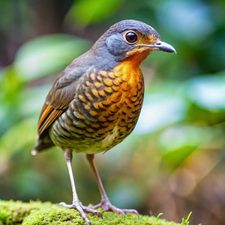 Portrait of Thrush Bird (Turdus philomelos) in natureの写真素材