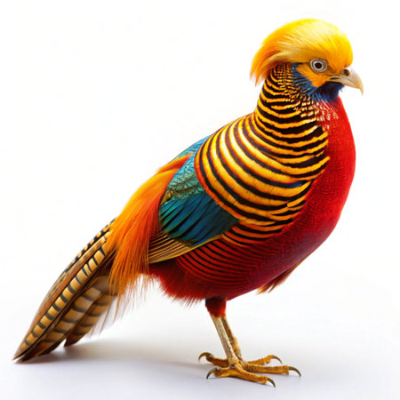 Colorful pheasant isolated on white background, clipping path included