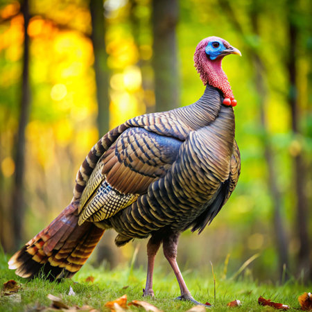 Wild Turkey (Meleagris gallopavo) in the autumn forest