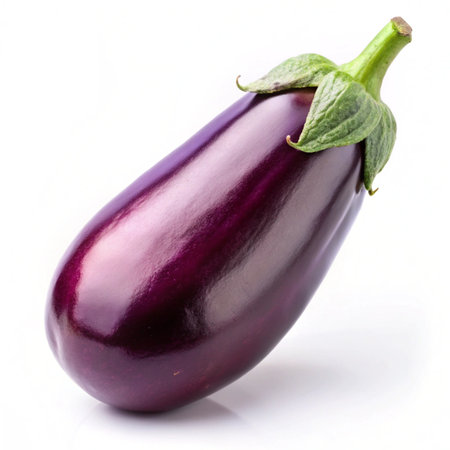 Purple eggplant isolated on white background. Clipping path included.の写真素材