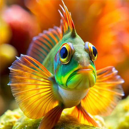 Beautiful colorful tropical fish on the background of coral reef. Close-up.