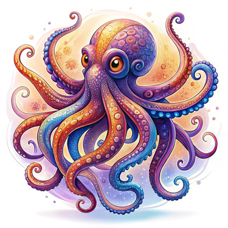 Octopus on watercolor background. Vector illustration for your design.の写真素材