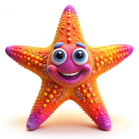 Smiling starfish isolated on white background. 3d illustration.の写真素材