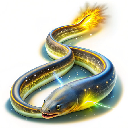 Giant eel in fire. 3D render with clipping path