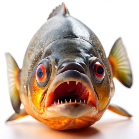 Funny piranha fish isolated on white background. Close up.の写真素材
