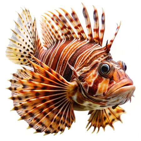 Red lionfish isolated on white background. Close-up image.の写真素材