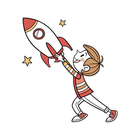 Cartoon Boy with Rocket: Imagination, Exploration, and Growthのイラスト素材