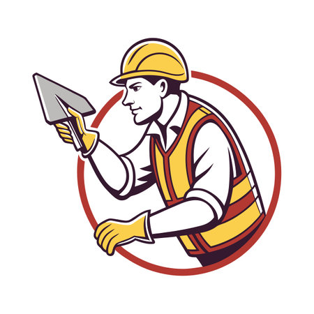Hardworking Worker Using Concrete Trowel for Finishingのイラスト素材