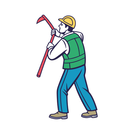 Worker Actively Using Crowbar for Construction Projectsのイラスト素材