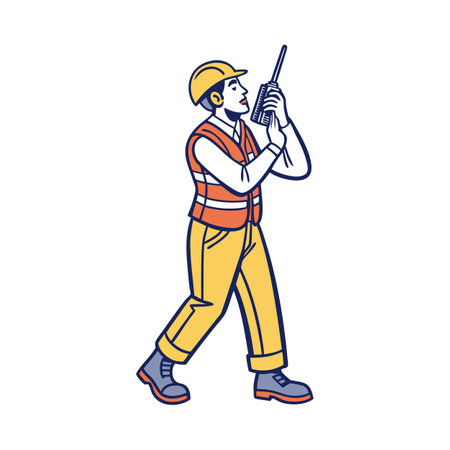 Worker Using Walkie Talkie for Effective Communicationのイラスト素材