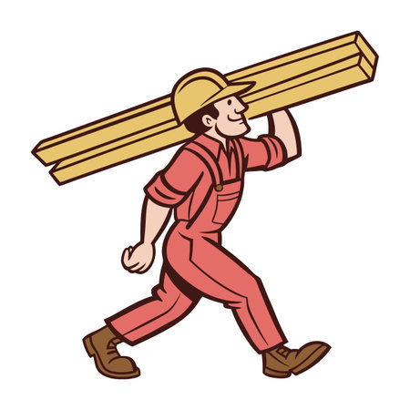 Hardworking Worker Using Lumber for Projectsのイラスト素材
