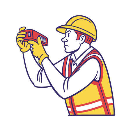Worker Holding Laser Distance Measurer Cartoonのイラスト素材