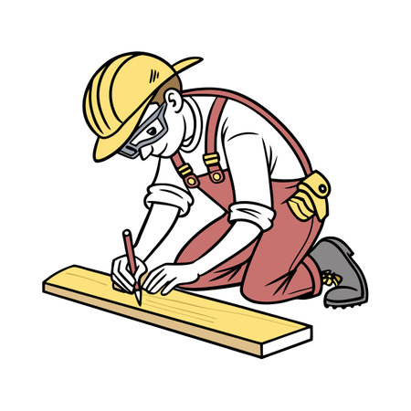 Unique Cartoon of Worker Marking Woodのイラスト素材