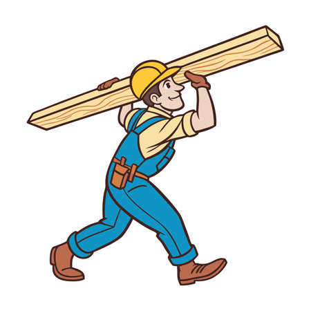 Unique Cartoon of Worker with Wooden Plankのイラスト素材