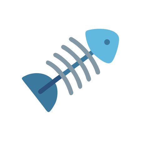 Flat design blue fishbone icon illustration on black background