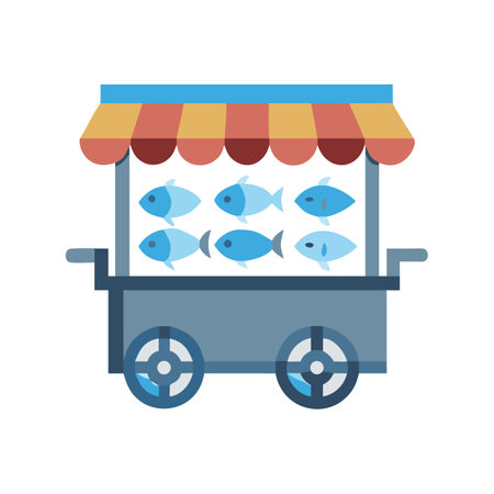 Flat vector fish market stall illustration on blackのイラスト素材