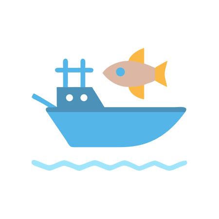 Boat and fish on black background vector imageのイラスト素材