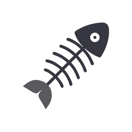 Monochrome flat fishbone on black background for design