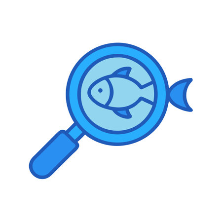 Magnifying glass with fish illustration on black backdropのイラスト素材
