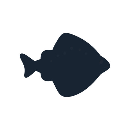Isolated flatfish silhouette on black background minimalistic design
