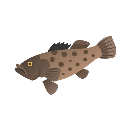 Stylized Brown Spotted Grouper Illustration on Black Backgroundのイラスト素材