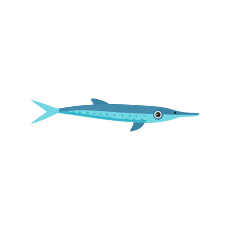 Stylized blue needlefish illustration against black backgroundのイラスト素材