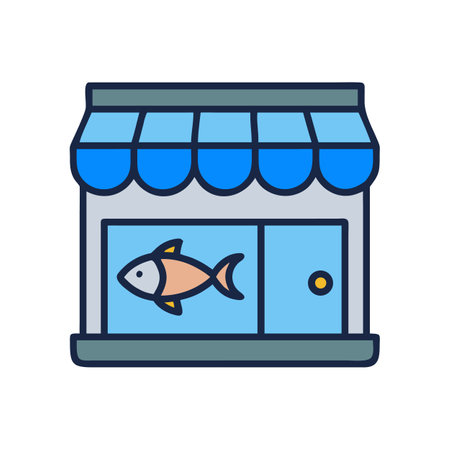 Cute Fish Storefront Icon Illustration on Black Backgroundのイラスト素材