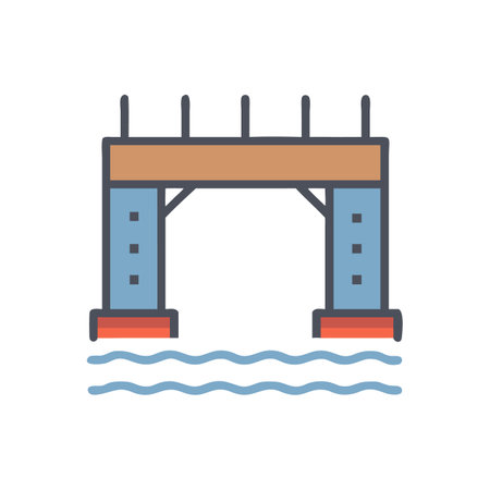 Simple Minimalist River Bridge Illustration on Black Backgroundのイラスト素材