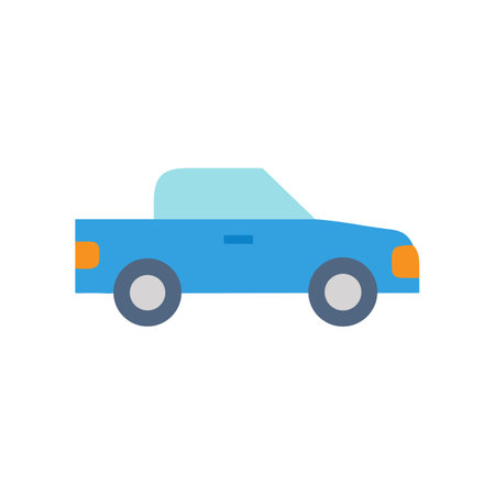 Blue Pickup Truck Icon, Vehicle, Cartoon Style Illustrationのイラスト素材