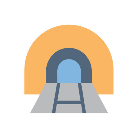 Simple Cartoon Tunnel with Railway Tracks Illustrationのイラスト素材