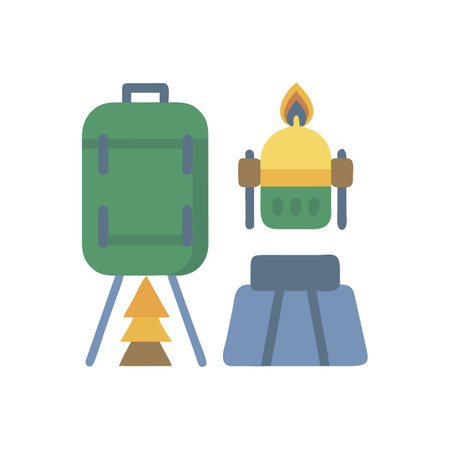 Green grill and camping gas burner on black backgroundのイラスト素材