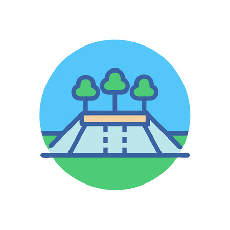 Stylized nature scene with trees and abstract bridge formのイラスト素材